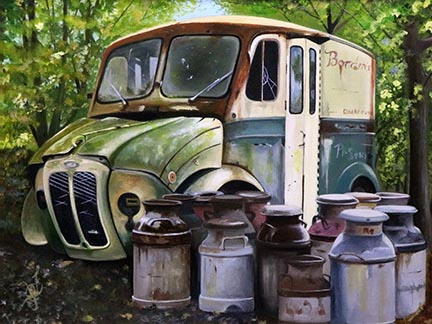 Painting of an old milk truck